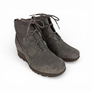Sorel Evie Suede Lace-Up Wedge Boots Grey Size 7